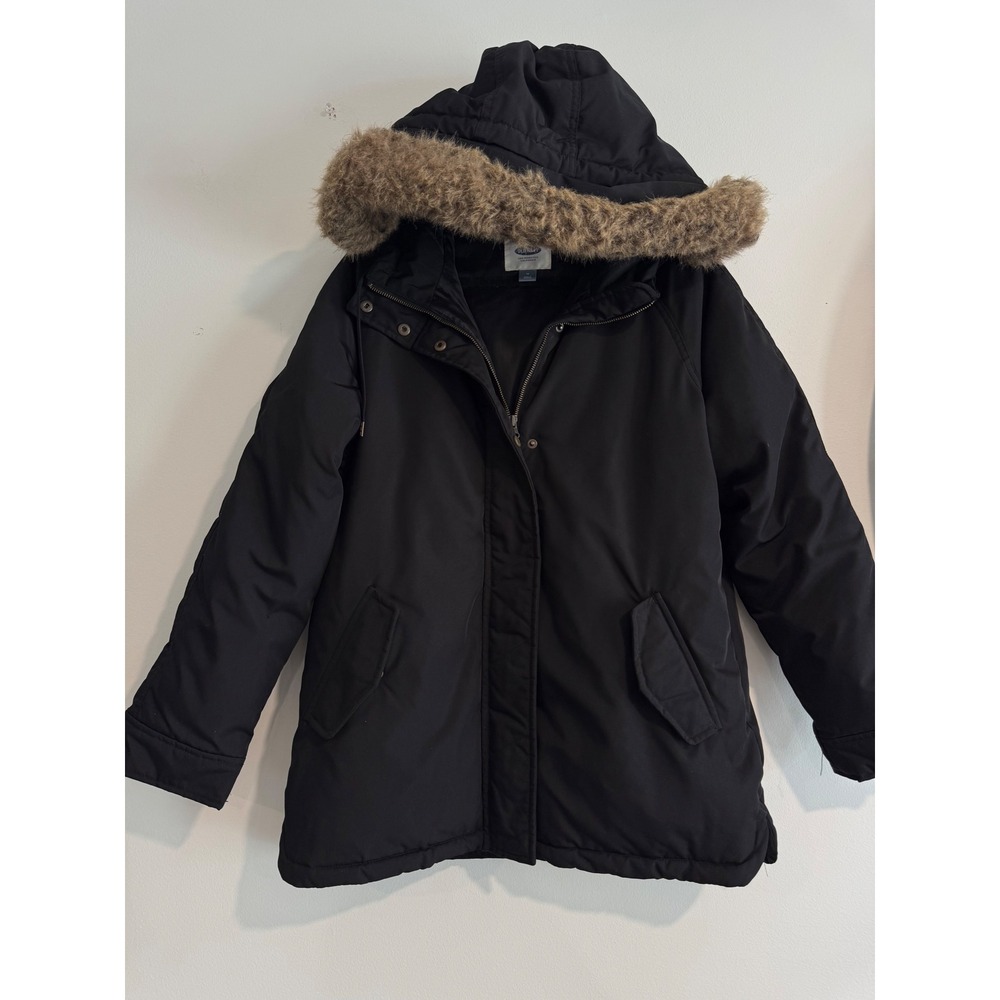 Winter Old Navy Faux Fur Trim Parka Womens Medium Black Coat Layering